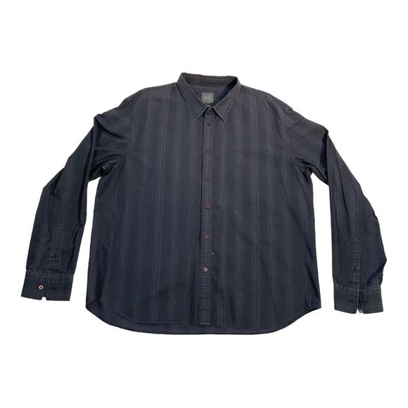 Armani Exchange  Mens Size XXL Gray Purple Plaid Button Down Long Sleeve Shirt - Picture 1 of 14